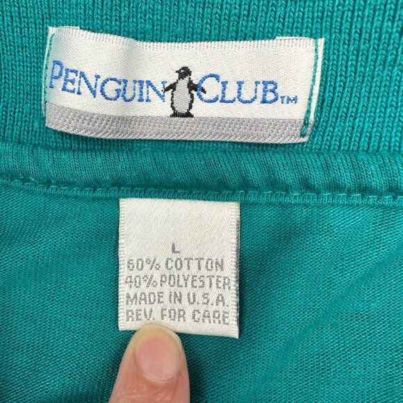 Vintage Color Block Striped Polo Shirt Large 1990s Penguin Club USA Retro - Picture 5 of 7